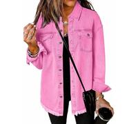 SQYZRZ 2025 New Women's Oversized Denim Jacket Button Down Frayed Hem Shacket Distressed Jean Jackets Fall Outfits (Pink-A,XXL)