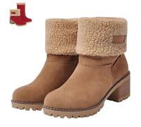 SQYZRZ 2026 New Womens Winter Boots with Fur Lined Chunky Heel Ankle Booties Warm Slip On Snow Boots Casual Waterproof Suede Shoes Comfortable Outdoor Booties (Brown,39)