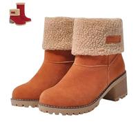 SQYZRZ 2026 New Womens Winter Boots with Fur Lined Chunky Heel Ankle Booties Warm Slip On Snow Boots Casual Waterproof Suede Shoes Comfortable Outdoor Booties (Orange,39)