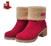 SQYZRZ 2026 New Womens Winter Boots with Fur Lined Chunky Heel Ankle Booties Warm Slip On Snow Boots Casual Waterproof Suede Shoes Comfortable Outdoor Booties (Red,40)