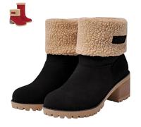 SQYZRZ 2026 New Womens Winter Boots with Fur Lined Chunky Heel Ankle Booties Warm Slip On Snow Boots Casual Waterproof Suede Shoes Comfortable Outdoor Booties (Black,36)