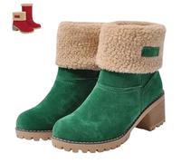 SQYZRZ 2026 New Womens Winter Boots with Fur Lined Chunky Heel Ankle Booties Warm Slip On Snow Boots Casual Waterproof Suede Shoes Comfortable Outdoor Booties (Green,36)