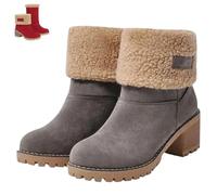 SQYZRZ 2026 New Womens Winter Boots with Fur Lined Chunky Heel Ankle Booties Warm Slip On Snow Boots Casual Waterproof Suede Shoes Comfortable Outdoor Booties (Gray,43)