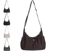 SQYZRZ Korean Style Plaid Casual Shoulder Bag, Cotton Quilted Fabric, Lightweight Checkered Crossbody Bag with Adjustable Strap (Brown)