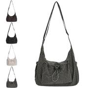 SQYZRZ Korean Style Plaid Casual Shoulder Bag, Cotton Quilted Fabric, Lightweight Checkered Crossbody Bag with Adjustable Strap (Green)