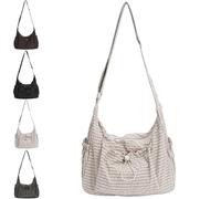 SQYZRZ Korean Style Plaid Casual Shoulder Bag, Cotton Quilted Fabric, Lightweight Checkered Crossbody Bag with Adjustable Strap (White)