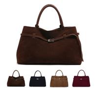 SQYZRZ Suede Tote Bag for Women, Vintage Faux Suede Bag Handbag, Women's Large Brown Suede Top-Handle Work Handbag (Coffee,Talla única)