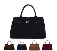 SQYZRZ Suede Tote Bag for Women, Vintage Faux Suede Bag Handbag, Women's Large Brown Suede Top-Handle Work Handbag (Black,Talla única)