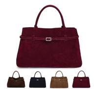 SQYZRZ Suede Tote Bag for Women, Vintage Faux Suede Bag Handbag, Women's Large Brown Suede Top-Handle Work Handbag (Red,Talla única)
