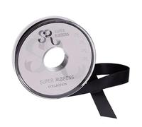 SR SUPER RIBBONS®™ - Cintas de satén para envolver regalos, decoración de fiestas, coche de boda, Navidad, globos, pelo, pastel, regalos, ramo de boda (negro, 15 mm x 20 m)