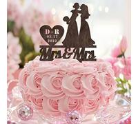 Sra. Y Sra. Silhouette Wedding Cake Topper Personalizado Pareja Nombres Est Date Rústico 2 Novias Pastel de Boda Topper Silueta 2 Mujeres Boda Fiesta Suministros Mujeres Matrimonio Regalos Madera