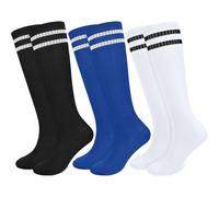 srclo 3 pares de calcetines de fútbol transpirables para niños, niñas, jóvenes, correr, entrenamiento, rugby (5-12 años), Negro, blanco, azul, 9-12 años