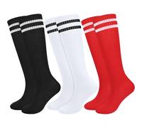 srclo 3 pares de calcetines de fútbol transpirables para niños, niñas, jóvenes, correr, rugby, hockey (5 a 12 años), negro, blanco, rojo, 9-12 años