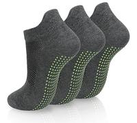 srclo 3 pares de calcetines de yoga antideslizantes para mujer, calcetines de tobillo antideslizantes para pilates, talla 4-8, para fitness barre, ballet, baile, entrenamiento en casa, gris oscuro, 32