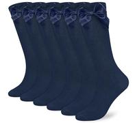 srclo 3 pares de calcetines hasta la rodilla para niñas con lazo de cintas esponjosas, calcetines largos de rodilla para la escuela secundaria, azul, 5-8 años