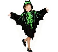 srclo Disfraz de esqueleto de murciélago para niños, mono unisex de Batman que brilla en la oscuridad, disfraz de Halloween y carnaval (M)