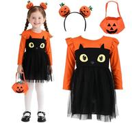 srclo Disfraz de Halloween para niñas, vestido de calabaza tutú con diadema, bolsa de dulces para Halloween, carnaval, cosplay, fiesta de cumpleaños (3-4 años)