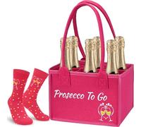 srclo Prosecco - Bolso de fieltro para mujer, para 6 botellas, cesta para botellas, calcetines divertidos, bolsa de la compra Prosecco to Go regalos para mujer, novia, noche de chicas