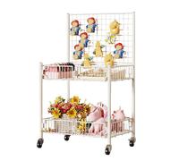 SRDCAIM Carro Plegable para vendedores con Panel de Rejilla y Ganchos. Exhibidor móvil de 2 Niveles. Puesto de Mercado portátil para Tiendas minoristas, ferias de artesanía(Wit,66cm/26in)