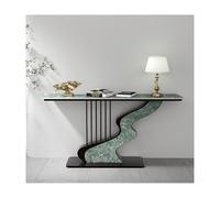 SRDCAIM Mesa Consola Estrecha Moderna para recibidor con Base metálica única, Tablero de Piedra Rectangular, Ideal como Mesa Auxiliar para sofá, Mesa de Entrada o Mesa(Black+Green,120cm/47.2in)