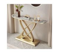 SRDCAIM Mesa Consola Moderna para recibidor con Tablero de Piedra, Mesa Auxiliar Estrecha de Estilo contemporáneo para Pasillo, Sala de Estar, Entrada, balcón, vestíbulo(Gold+Gray,100cm/39.4in)
