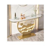 SRDCAIM Mesas Consola Modernas para recibidor con Base de Metal/luz LED, Mesa Auxiliar contemporánea con Forma de Media Luna para salón, apartamento o Dormitorio(Gold+White,100cm/39.4in)