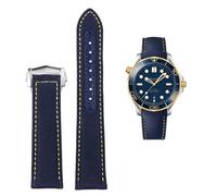 SRDRK Correa de cuero de nailon de alta densidad para Omega New Seamaster 300 Super Master AT150, correa de tela de cuero AQUA TERRA para hombre, 19mm, 20mm(Blue yellow Silver B,20mm)