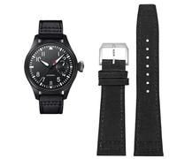 SRDRK Correa de reloj de piel de vaca de nailon de alta densidad para IWC PILOT Portugal correa de reloj de tela 20mm 21mm 22mm pulsera negra verde militar correa de piel de vaca azul(Black silver pin