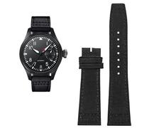 SRDRK Correa de reloj de piel de vaca de nailon de alta densidad para IWC PILOT Portugal correa de reloj de tela 20mm 21mm 22mm pulsera negra verde militar correa de piel de vaca azul(Black no buckle,