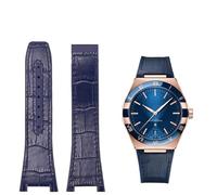 SRDRK Correa de reloj sustituta de la serie Omega Constellation Double Eagle, correa de goma de piel de vaca para hombre, muesca de 25-14mm(Blue-No buckle)
