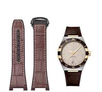 SRDRK Correa de reloj sustituta de la serie Omega Constellation Double Eagle, correa de goma de piel de vaca para hombre, muesca de 25-14mm(Brown white-black)
