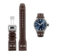 SRDRK Para IWC PILOT Mark correa de piel de vaca 21mm 22mm 20mm correa de reloj de cuero genuino remaches de grano de bambú marrón oscuro negro accesorios de correa de reloj(A Brown Silver,22mm)
