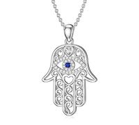 Sreadx Collar de mano de Fátima de Hamsa de ojo turco para mujer, colgante de mano de Fátima con circonita cúbica, plata de ley S925, regalo para esposa y madre, Normal, Plata de ley, No es una piedra