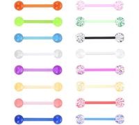 SREFGAS Juego de piercings multicolor que brillan en la oscuridad para mujeres y hombres, 14 g, acrílico, flexible, para lengua, joyería hipoalergénica, kit de barras de piercing para pezón, joyería