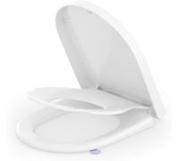 SREWOHS PRO Asiento de inodoro con asiento para niños integrado, asientos de inodoro en forma de D de polipropileno blanco, cierre suave, liberación rápida con bisagras ajustables, asiento de baño