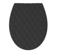 SREWOHS PRO Asiento de inodoro universal negro, cierre suave en forma de O con liberación rápida, bisagras ajustables, diseño antideslizante, color negro