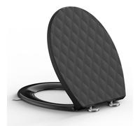 SREWOHS PRO Asiento WC Forma O Cierre Suave Negro 44,6x37,1 cm | Diseño rombos, liberación rápida, plantilla instalación incluida, fijación superior ajustable y limpieza sencilla diaria