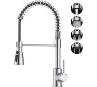 SREWOHS PRO Grifo Cocina Extraíble con Ducha, Grifo Fregadero Acero Inoxidable con 4 Modos de Agua, Caño Alto Giratorio 360°, Grifo Cocina Monomando para Fregadero de 1 Seno, Cabezal ABS