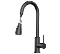 SREWOHS PRO Grifo Cocina Extraible, Grifo Cocina Fregadero con 4 Modos Giratorio a 360° Torneira Cozinha Monomando, Cabezal Rociador de ABS, Acero Inoxidable Grifos Cocina Fregadero de 1 Agujero,Negro