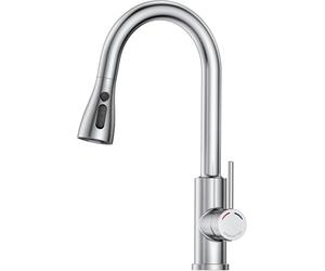 SREWOHS PRO Grifo Cocina Extraible - Grifos Fregadero con Caño giratorio de 360°,4 Modos Monomando Acero Inoxidable Torneira Cozinha,Cabezal Rociador de ABS,Arco Alto, para Fregadero Cocina 1 Agujero
