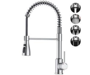 SREWOHS PRO Grifo Cocina Extraible y Extensible - Grifos Fregadero con Caño Giratorio 360°,4 Modos Monomando Acero Inoxidable Torneira Cozinha,Arco Alto, Cabezal rociador ABS,Fregadero de un solo seno