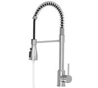 SREWOHS PRO - Grifo de cocina con resorte y arco alto, 360° giratorio, 4 modos de pulverización, mezclador de cocina, acero inoxidable cepillado, apto para fregaderos de 1 agujero (Brístol)