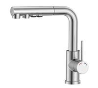 SREWOHS PRO Grifo de Cocina Extraíble con 3 Modos de Agua, Incluye Chorro Tipo Cuchilla, Grifo Cocina en Forma de L de Acero Inoxidable 304, Monomando Giratorio 360°, Níquel Cepillado, 1 Orificio