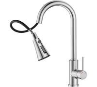 SREWOHS PRO Grifo de cocina, grifo mezclador para fregadero de cocina con cabezal de pulverización extraíble, boquilla giratoria de 360° con 4 modos, grifo monomando monobloque de acero inoxidable