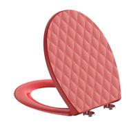 SREWOHS PRO Tapa de inodoro con cierre automático, ovalada, color rojo, asiento de inodoro con rombos, cierre rápido, tapa de inodoro fijación desde arriba, cierre suave, 44,6 x 37,1 cm