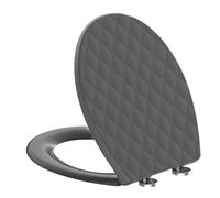 SREWOHS PRO Tapa wc de Cierre Suave en Forma de O con Liberación Rápida para una Fácil Limpieza, Asiento de Inodoro, diseño en rombos, incluye plantilla de instalación, 44,6 × 37,1 cm, gris