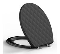 SREWOHS PRO Tapa WC Forma O de PP con Cierre Suave Doble, Asiento de Inodoro con Diseño 3D Efecto Piel, Anti-UV, Quick Release, Fijación Superior con Tornillos 7 cm, Plantilla + Vídeo, Negro