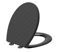 SREWOHS PRO Tapa WC Forma O de PP con Cierre Suave Doble, Diseño 3D Efecto Piel, Anti-UV Inalterable, Asiento WC Quick Release, Fijación Superior con Tornillos de 7 cm, Plantilla + Vídeo, Negro
