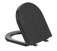 SREWOHS PRO Tapa Wc Universal Forma D [CORTO], Asiento de Inodoro,Tapa Inodoro Urea-formaldehído con Liberación Rápida una Fácil Limpieza, 42,5 * 36,2 cm,Mármol Negro(con Plantilla de Instalación)