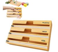 SRGJ TLBB Dispensador De Papel De Aluminio, Dispensador De Embalaje De Madera De Bambú 3 En 1 Con Cortador, Caja Reutilizable Para Organizador De Almacenamiento De Cocina (B)